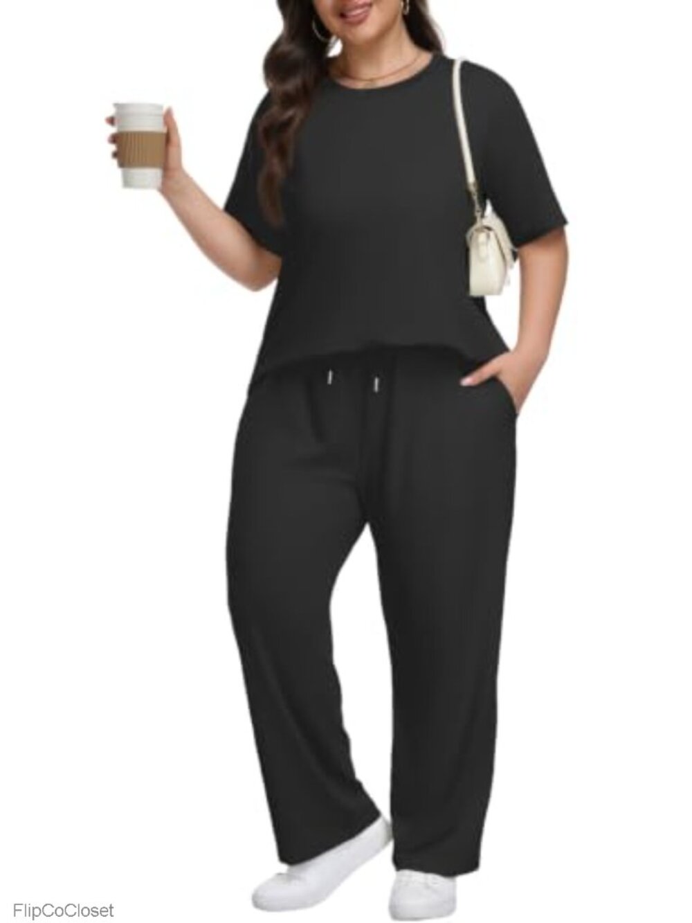 Plus Size Two Piece Lounge Set Short Sleeve Top & Drawstring Shorts Rayon